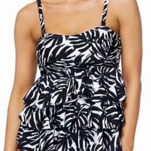 Island Escape Women's Animal Print Tankini Swim Top Black Brown Size 8