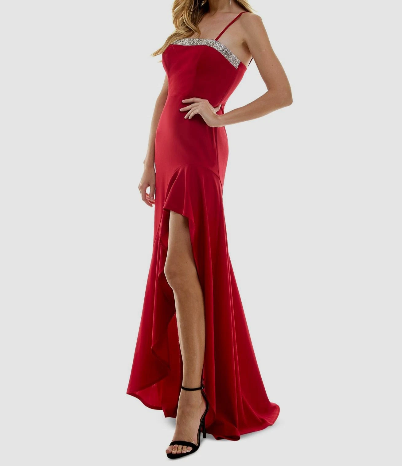 City Studio Red Evening Gown High Slit Formal Maxi Dress Size US 6