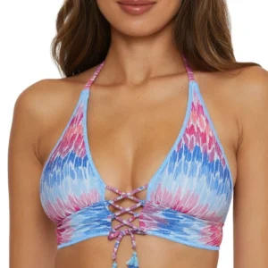 BECCA Blue Pink Tie Dye Triangle Bikini Top Women's Size M NWT
