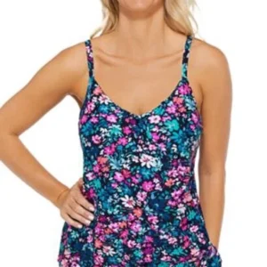 Island Escape Women's Navy Pink Floral Swim Tankini Size 6