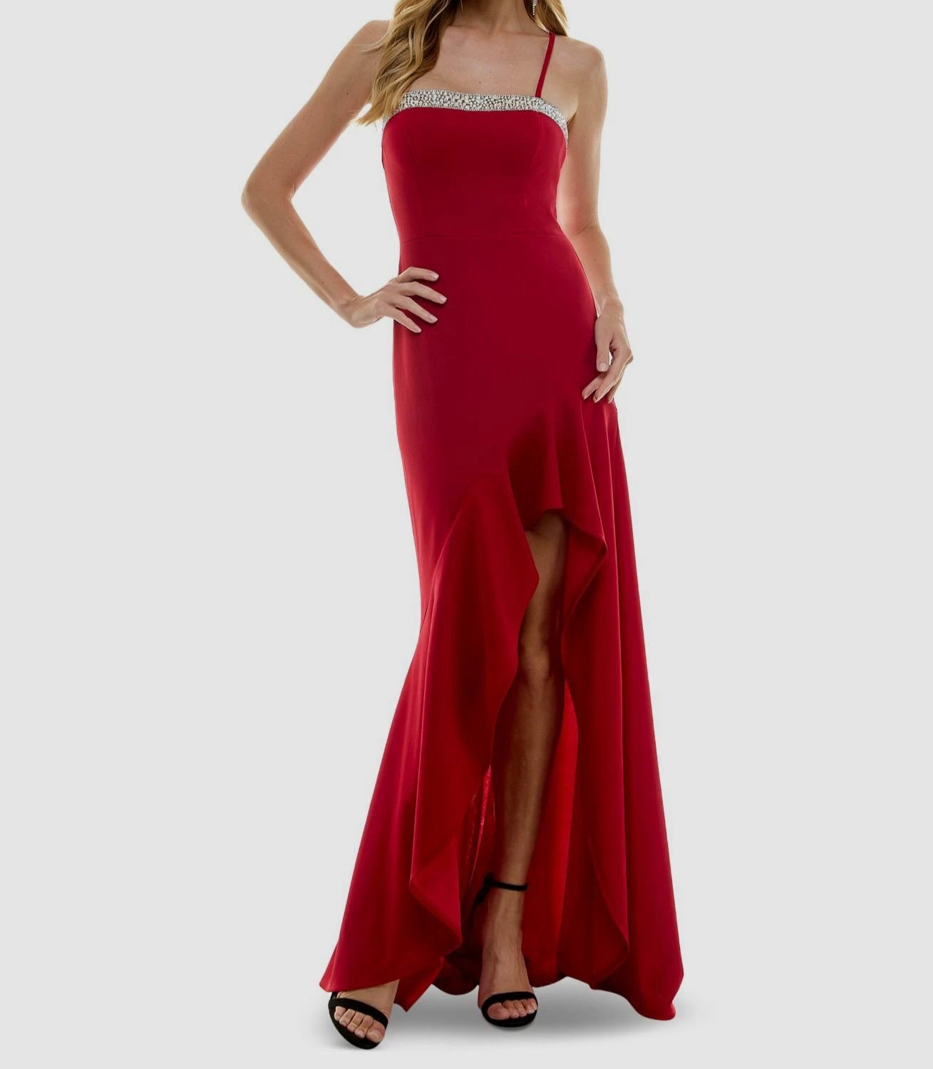 City Studio Red Evening Gown High Slit Formal Maxi Dress Size US 6 - Image 2