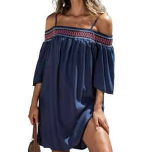 Cupshe Women's Smocked Lace Open-Shoulder Beach Dress Size L