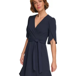 DKNY Crossover-Neck Tulip-Sleeve Dress Size 2