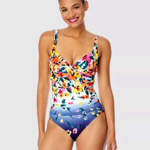 Anne Cole Women's Floral-Print Draped Underwire One-Piece Swimsuit Size 12