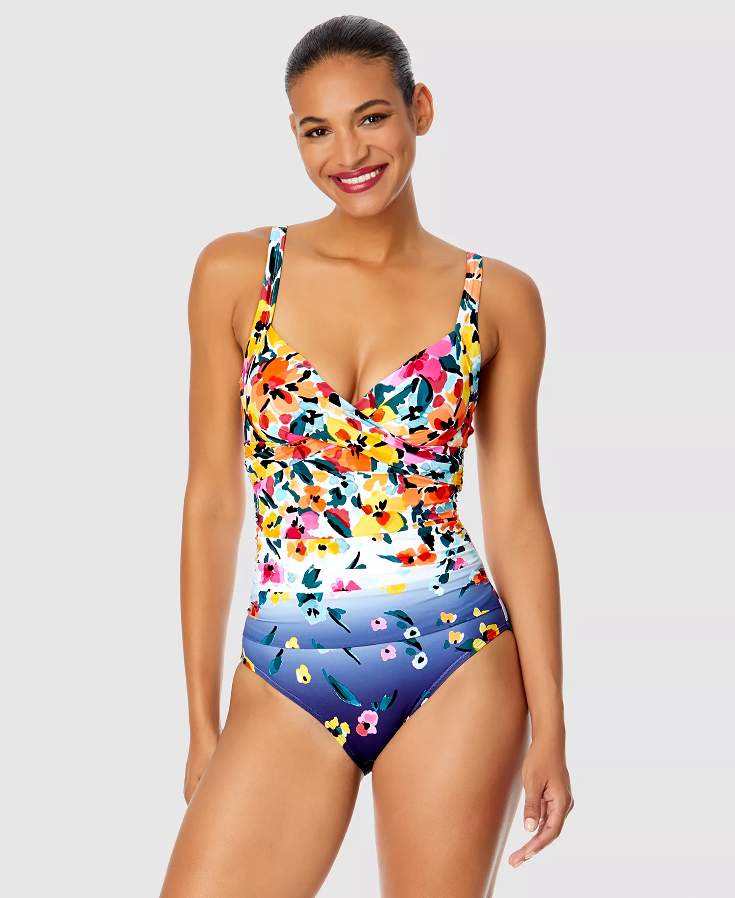 Anne Cole Women's Floral-Print Draped Underwire One-Piece Swimsuit Size 12