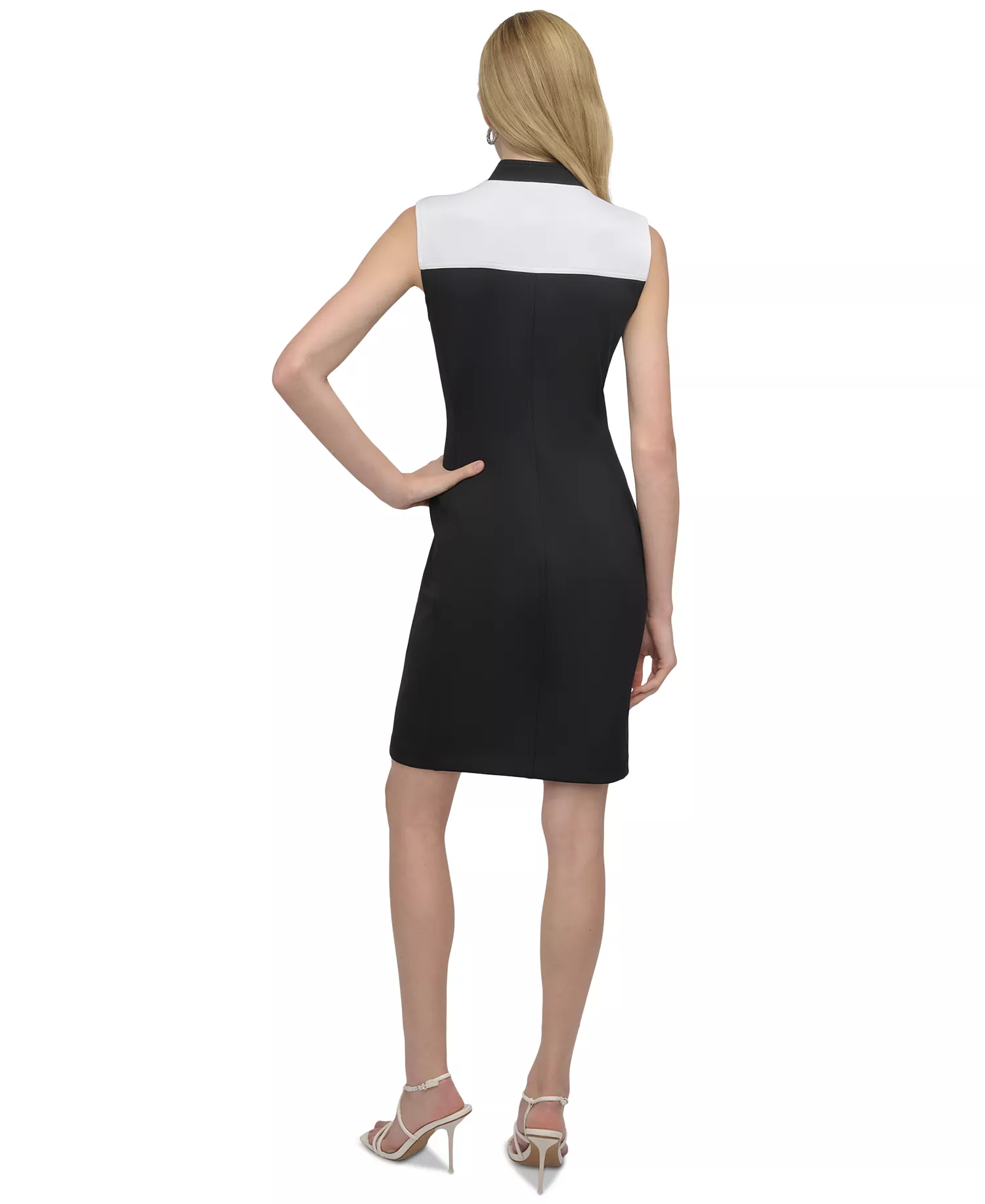 DKNY Women's Colorblocked Sleeveless Moto Dress Size 12 - Image 3