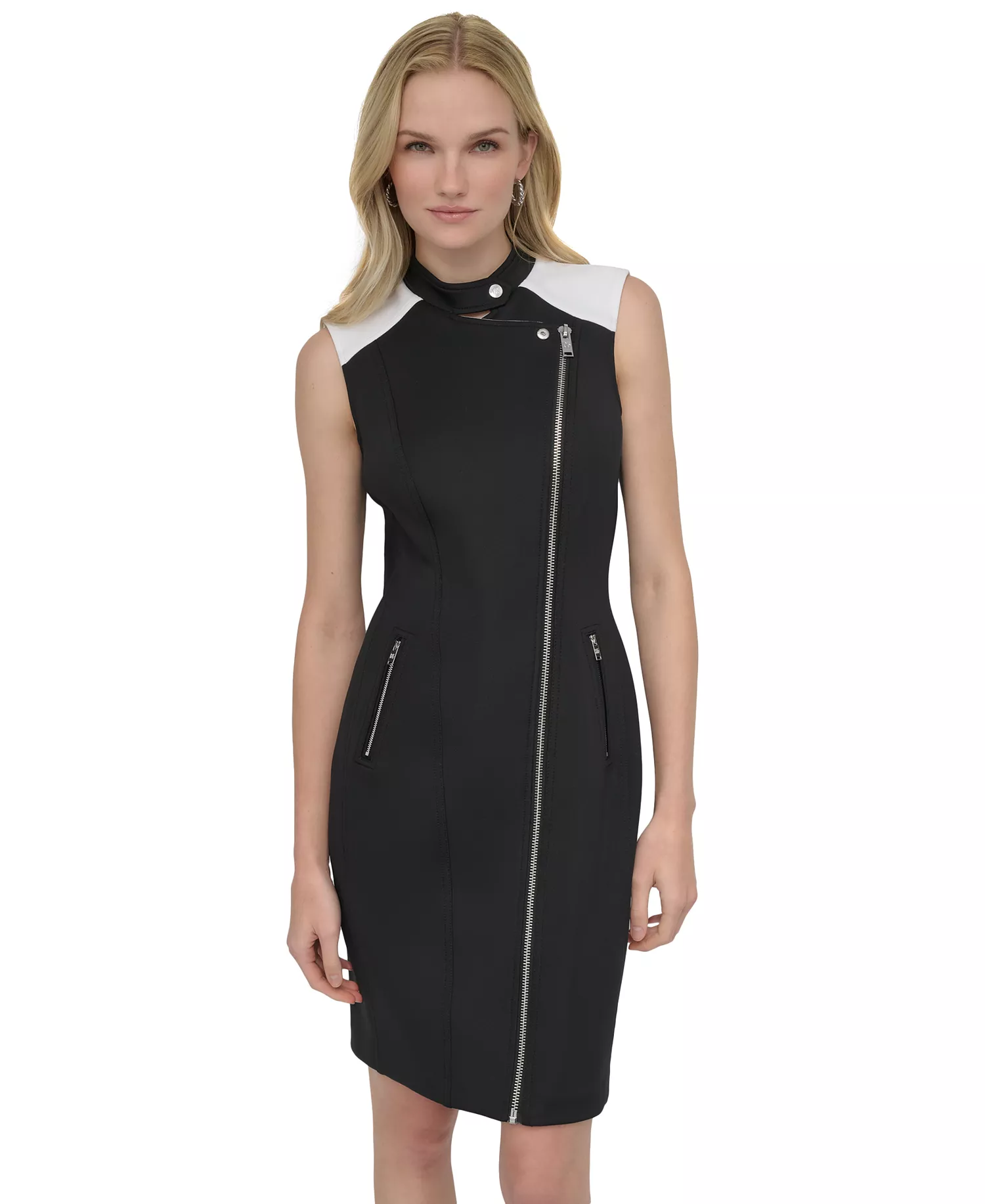 DKNY Women's Colorblocked Sleeveless Moto Dress Size 12