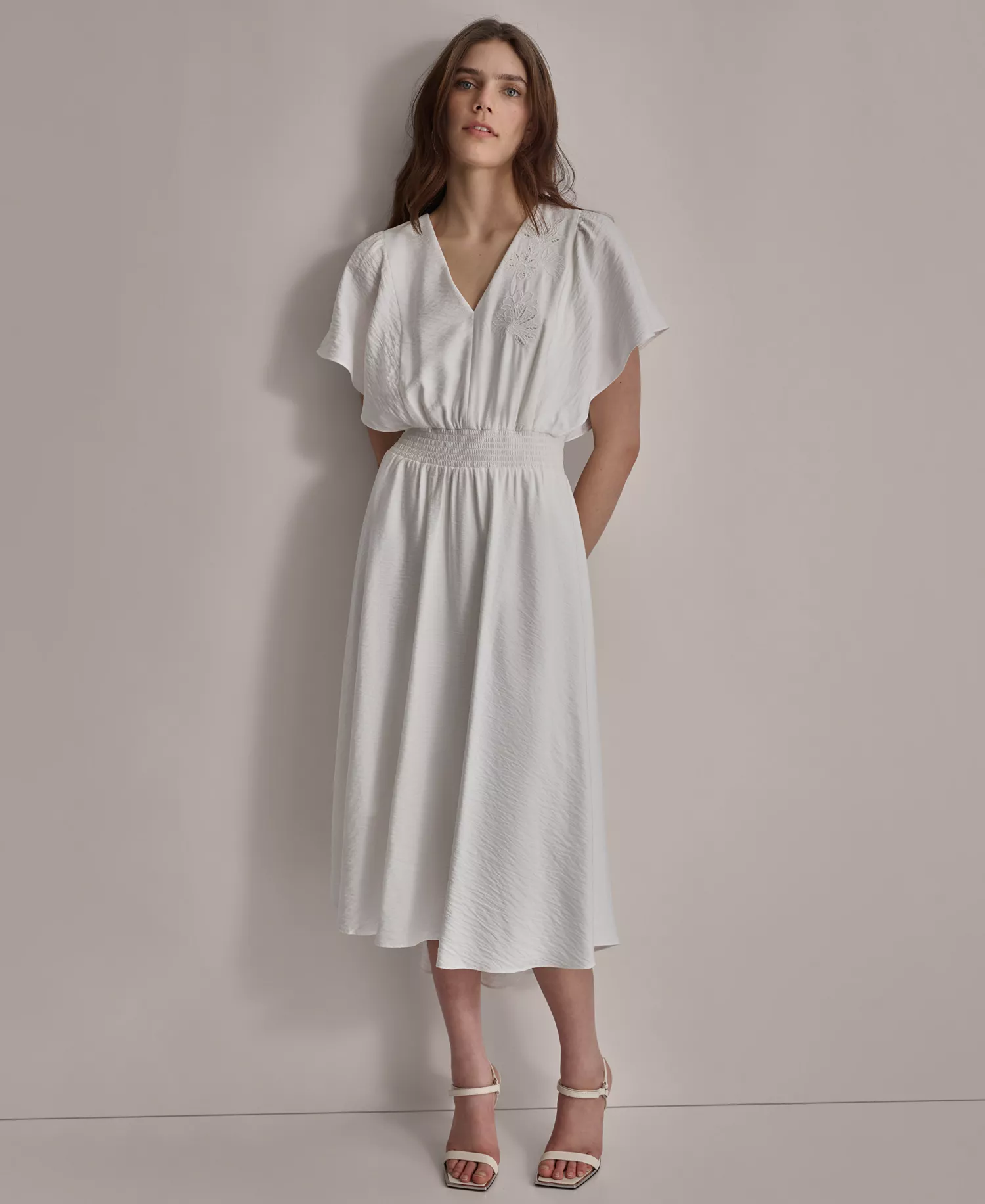 DKNY Women's V-Neck Smocked-Waist Short-Sleeve Dress Size 12