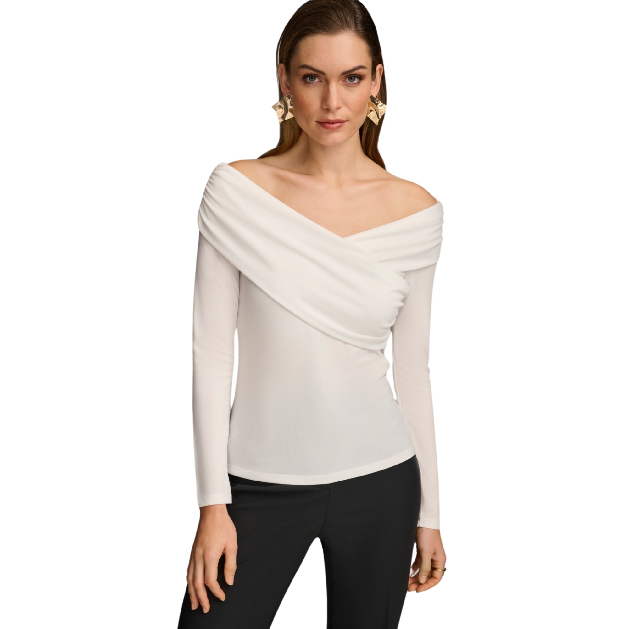 Donna Karan Women's Off-the-Shoulder Long-Sleeve Top Size XL