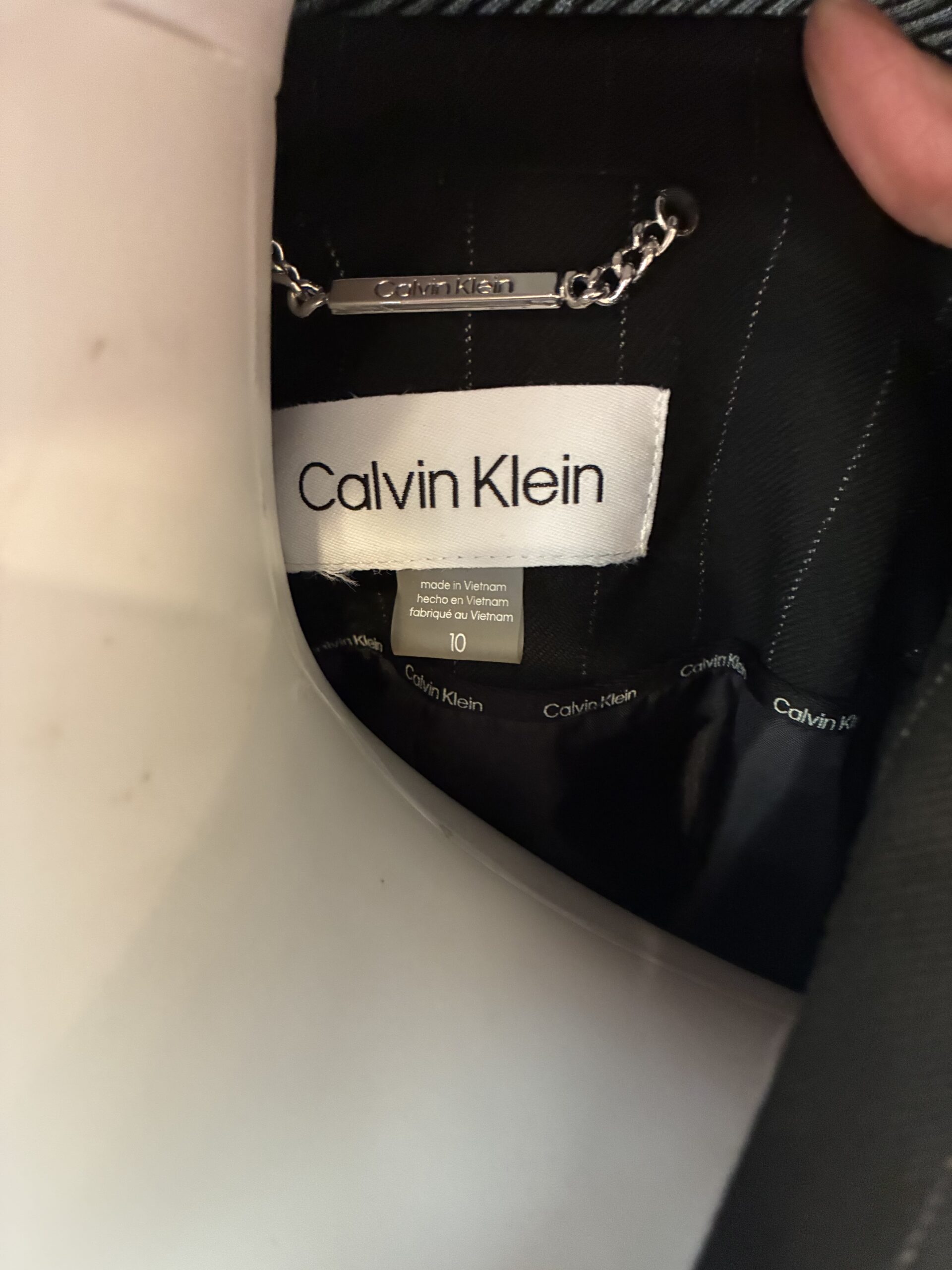 Calvin Klein Women's Black Pinstripe Blazer Jacket Single Button Size 10 - Image 2