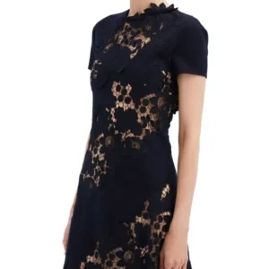 Oscar de la Renta short sleeve lace inset midi dress Size 0
