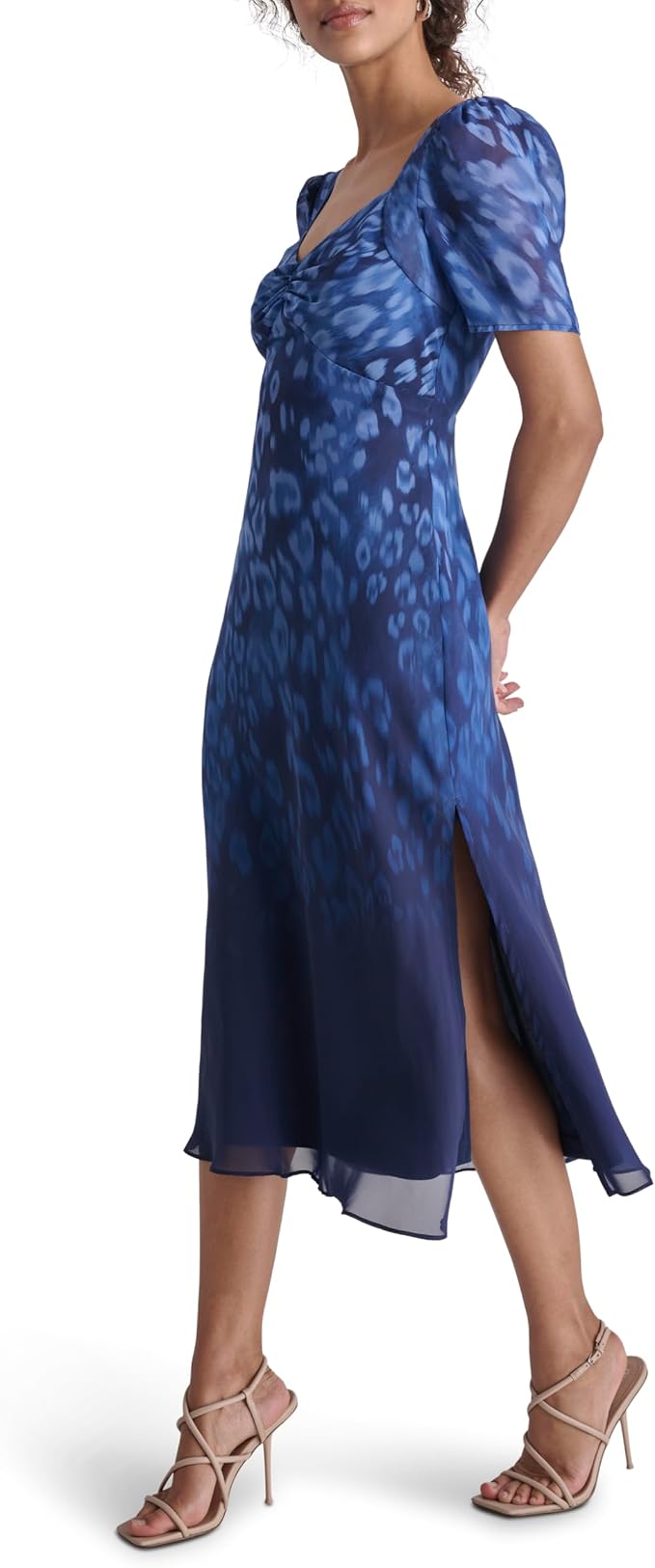 DKNY Womens Short Sleeve Sweetheart Neck Lined Side Slit Midi DressDress Size 2