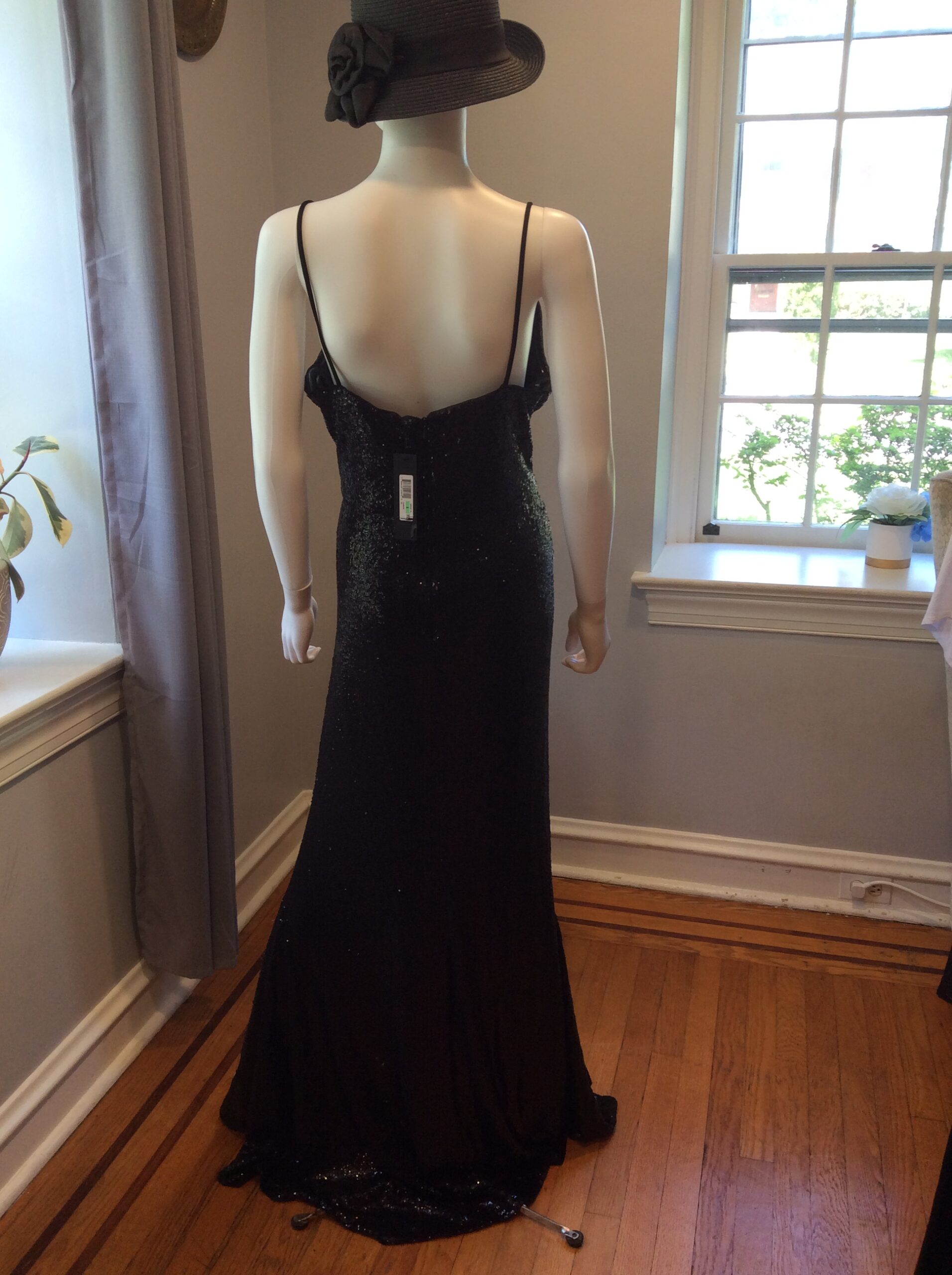 Donna Karen Black Sequin Evening Gown Spaghetti Strap Formal Dress Glamorous Maxi - Image 3
