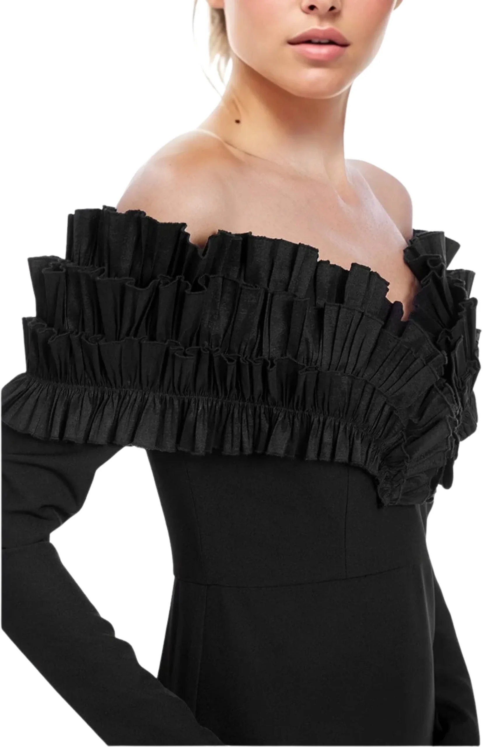 One 33 Social Off-The-Shoulder Neckline Long Sleeves Ruffle Gown Dress Size 12 - Image 3