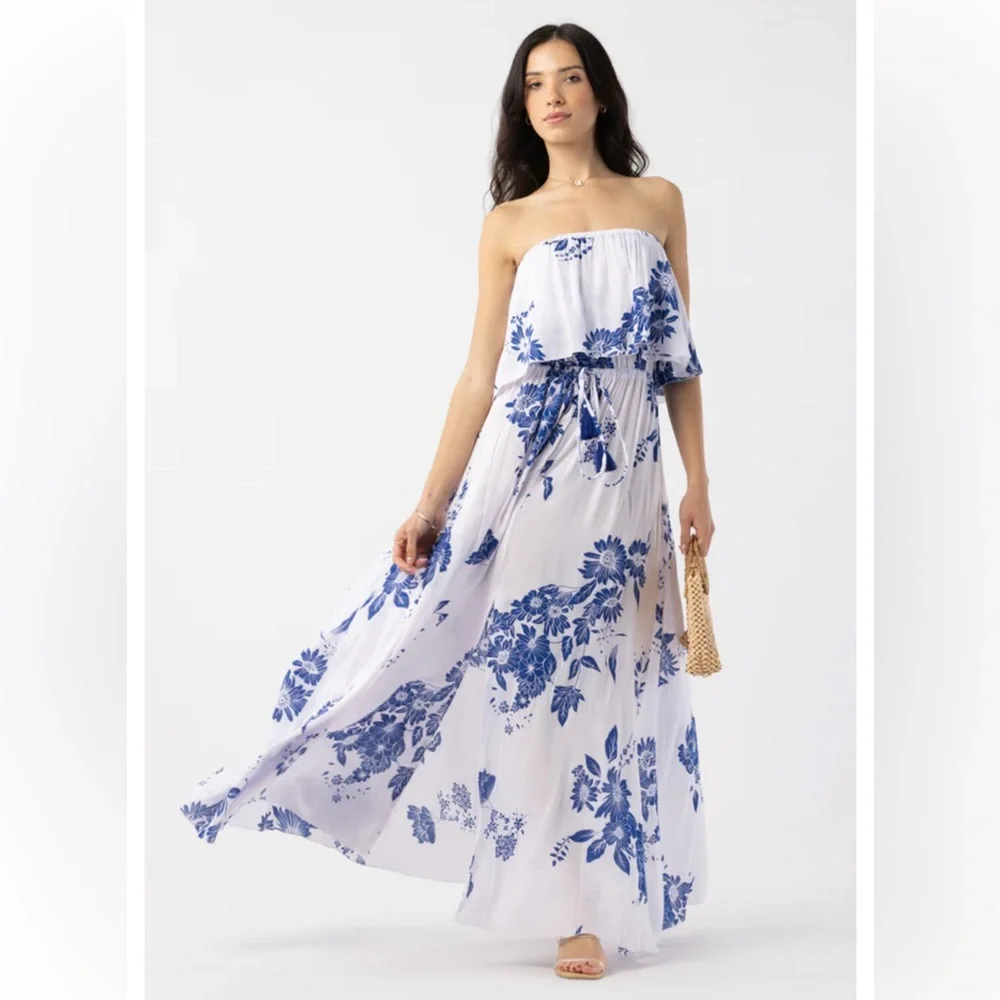 Tiare Hawaii Maldives Maxi blue floral dress Size 0