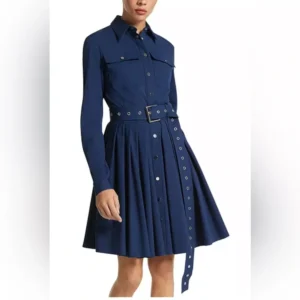 Michael Kors Collection Organic Cotton Poplin Cargo Shirtdress Size 4